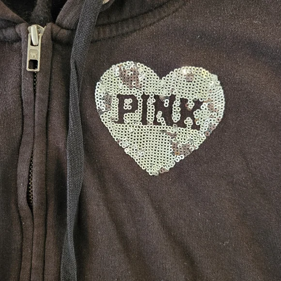 Victoria Secret PINK - Black Full Zip Hoodie With Silver Sequins Women's Large - Picture 3 of 7